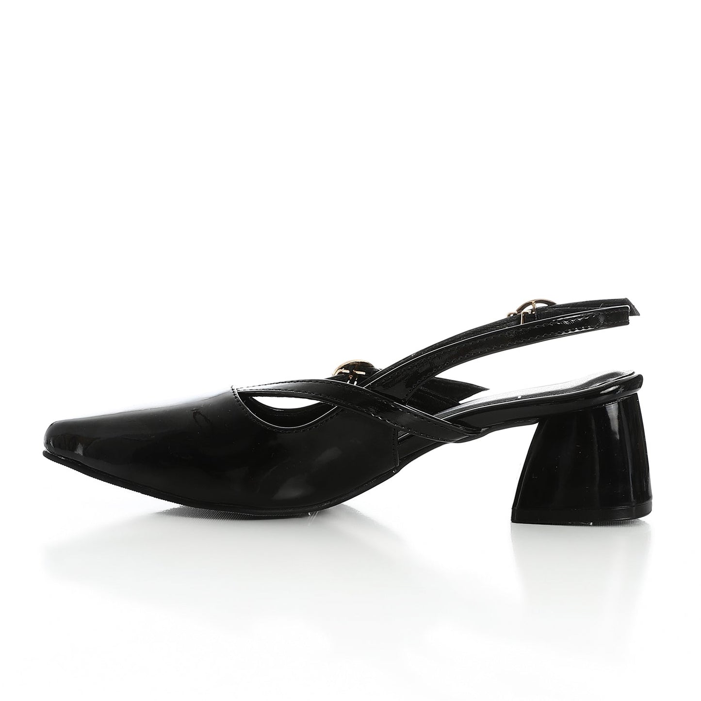 Verne Faux Leather Slingback Block Heel Shoes – Black