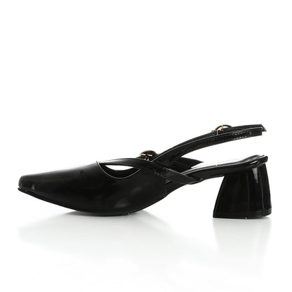 Verne Faux Leather Slingback Block Heel Shoes – Black