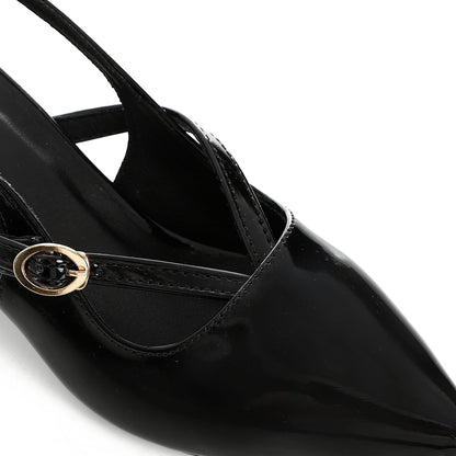 Verne Faux Leather Slingback Block Heel Shoes – Black