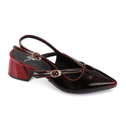 Patent Solid Slingback Block Heels – Black & Burgundy