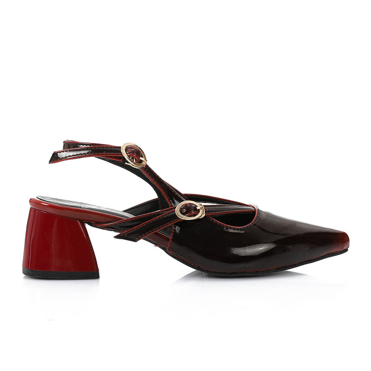 Patent Solid Slingback Block Heels – Black & Burgundy