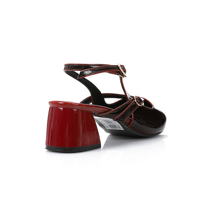 Patent Solid Slingback Block Heels – Black & Burgundy