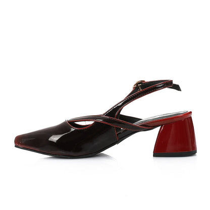 Patent Solid Slingback Block Heels – Black & Burgundy