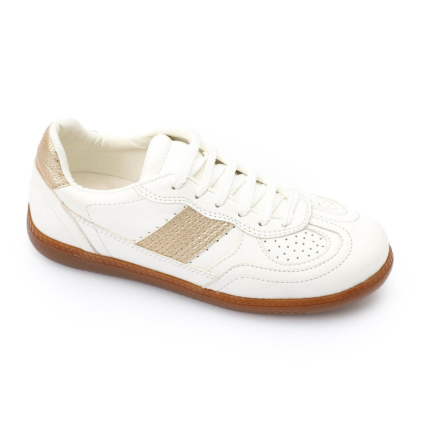 Faux Leather Sneakers -White & Gold
