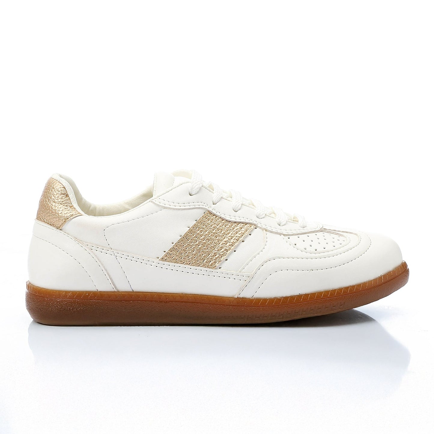 Faux Leather Sneakers -White & Gold
