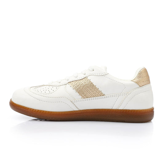 Faux Leather Sneakers -White & Gold