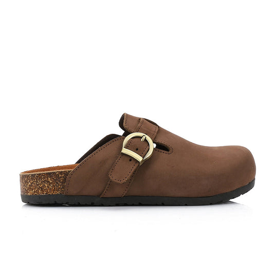 Suede Solid Mule Clogs – Brown