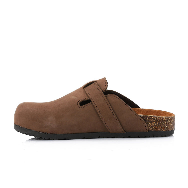 Suede Solid Mule Clogs – Brown