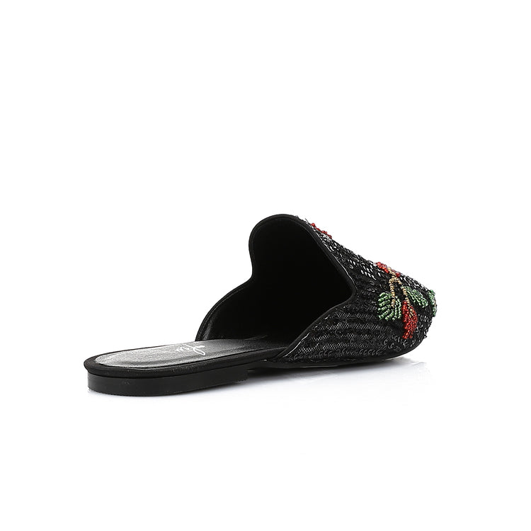 Textile Beaded Mules – Black