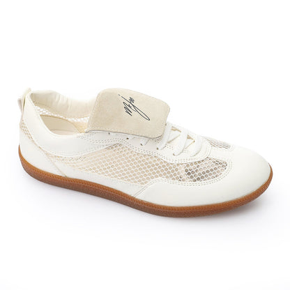 Mesh Faux Leather Sneakers – White
