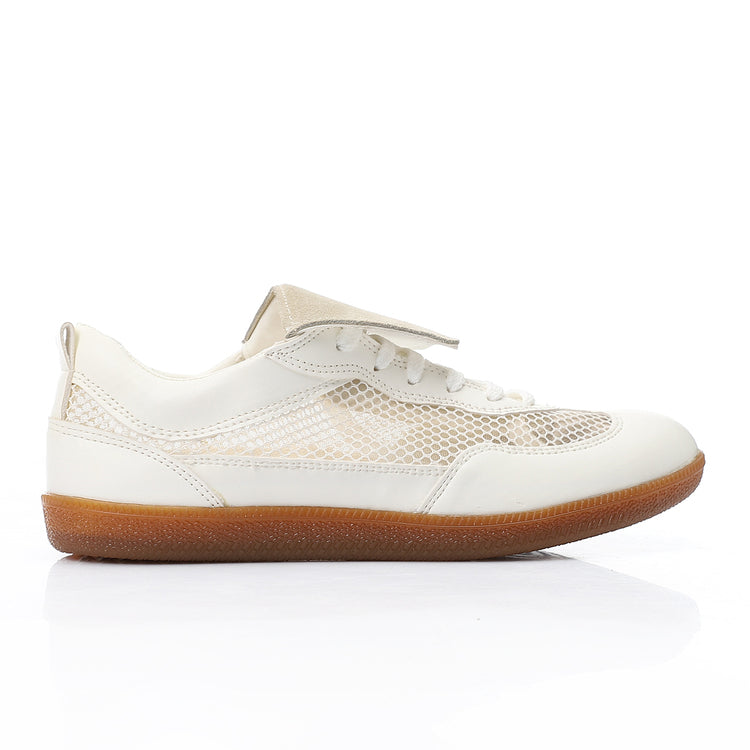 Mesh Faux Leather Sneakers – White