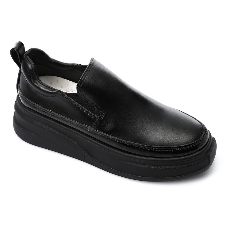 Synthetic Leather Slip-On Sneakers – Black