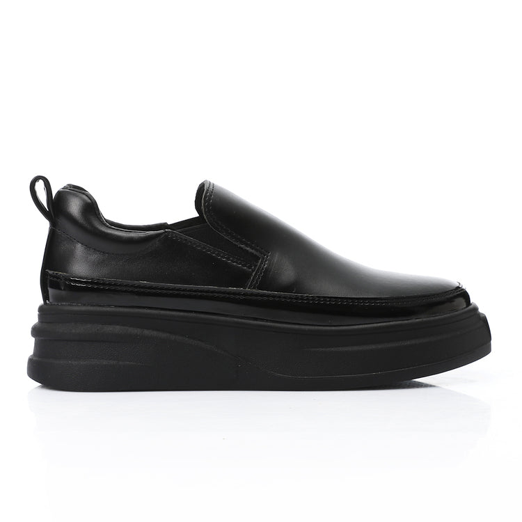 Synthetic Leather Slip-On Sneakers – Black