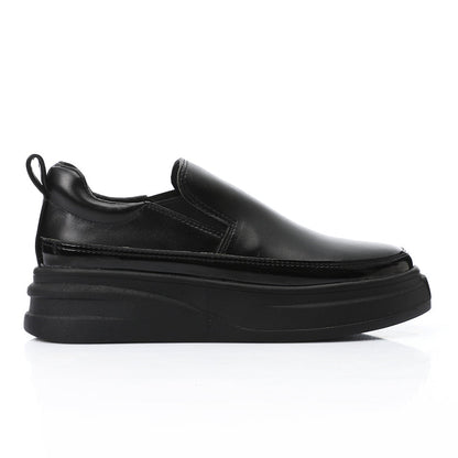 Synthetic Leather Slip-On Sneakers – Black