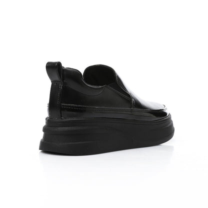 Synthetic Leather Slip-On Sneakers – Black