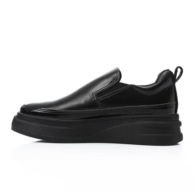 Synthetic Leather Slip-On Sneakers – Black