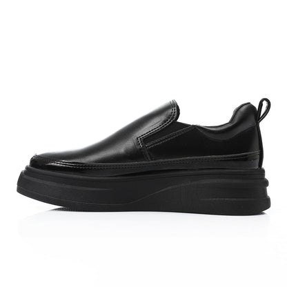 Synthetic Leather Slip-On Sneakers – Black