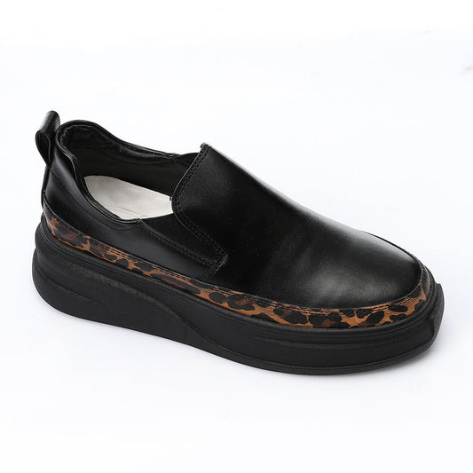 Synthetic Leather Slip-On Sneakers – Black