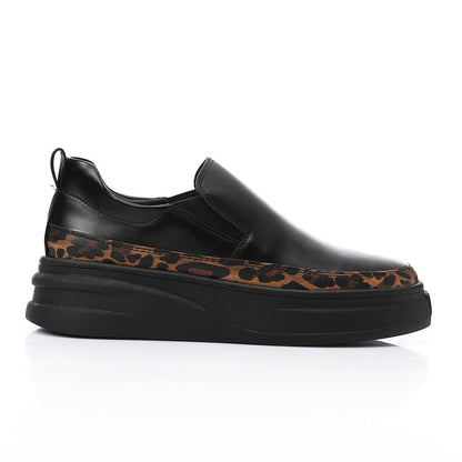 Synthetic Leather Slip-On Sneakers – Black