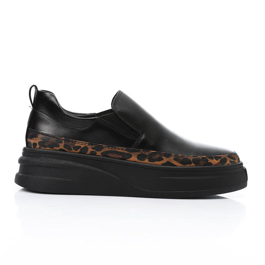 Synthetic Leather Slip-On Sneakers – Black
