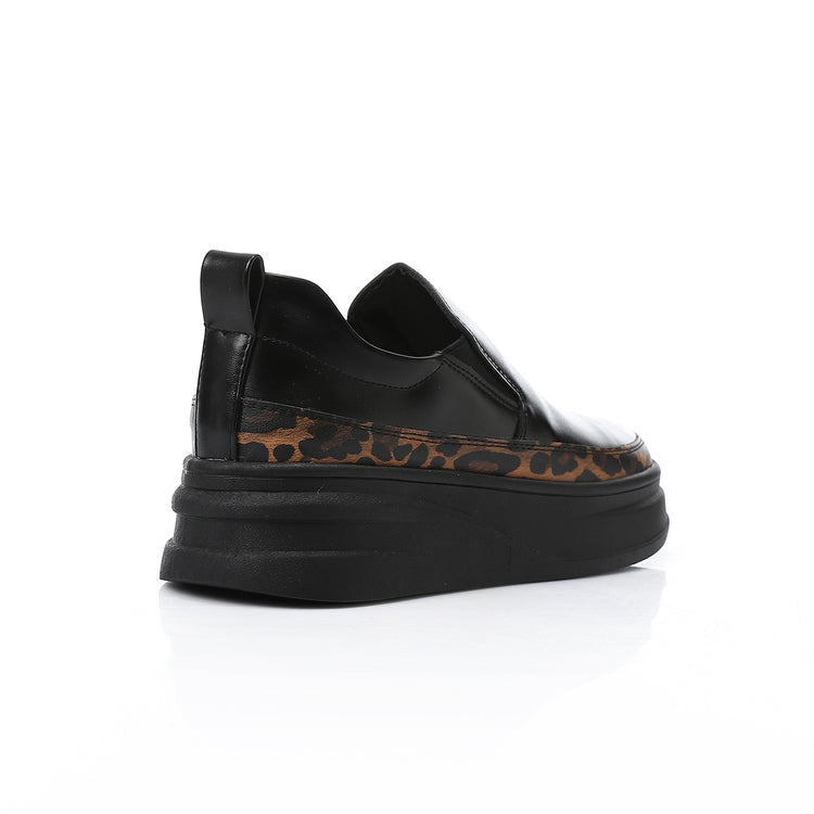 Synthetic Leather Slip-On Sneakers – Black