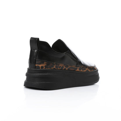Synthetic Leather Slip-On Sneakers – Black