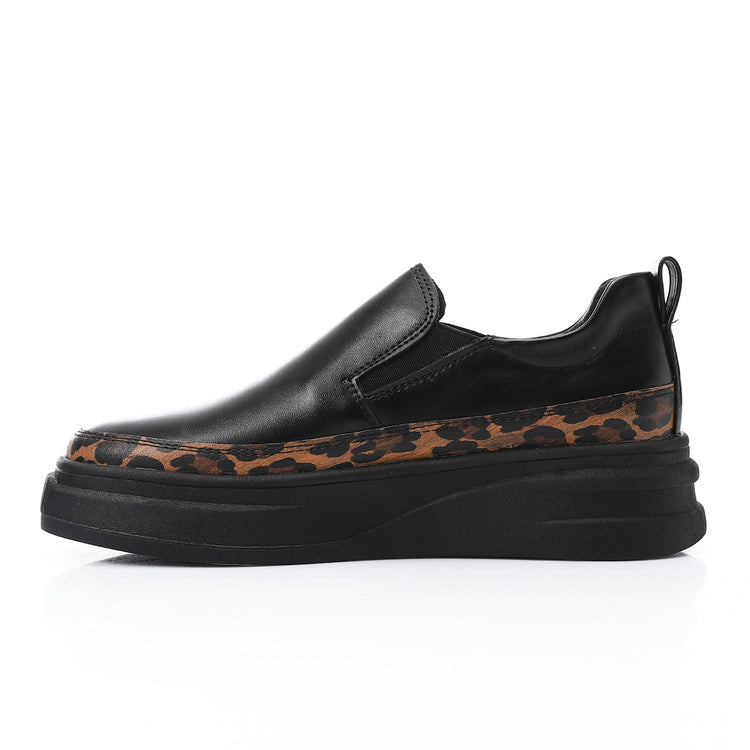 Synthetic Leather Slip-On Sneakers – Black