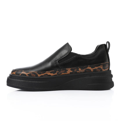 Synthetic Leather Slip-On Sneakers – Black