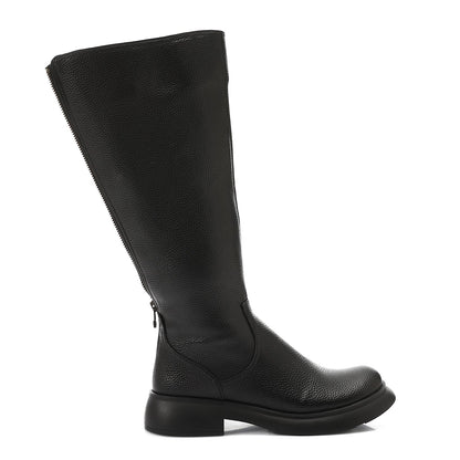 PU Leather Textured Knee-High Boots – Black