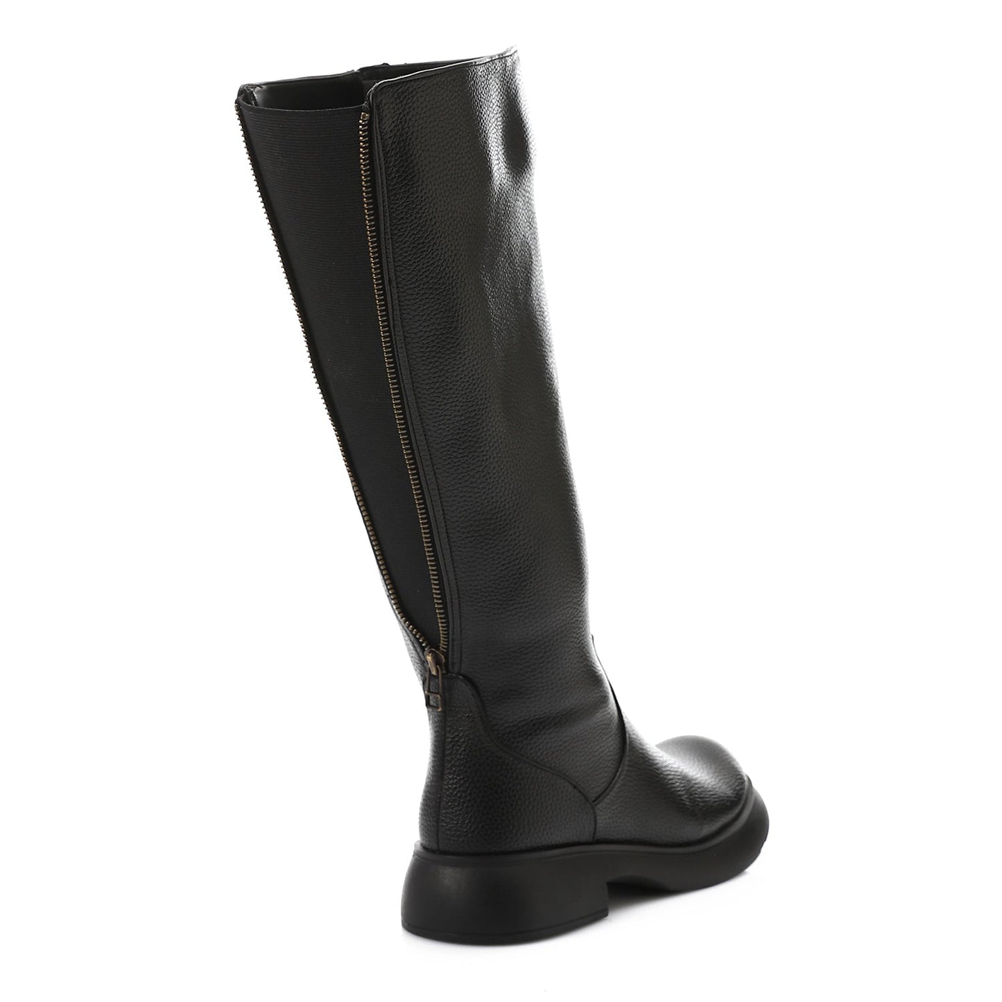 PU Leather Textured Knee-High Boots – Black