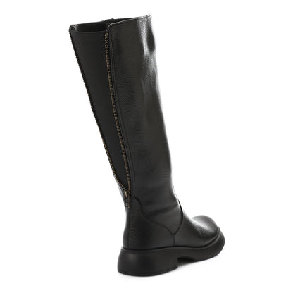 PU Leather Textured Knee-High Boots – Black