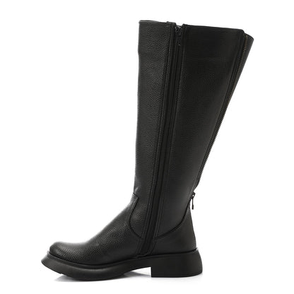 PU Leather Textured Knee-High Boots – Black