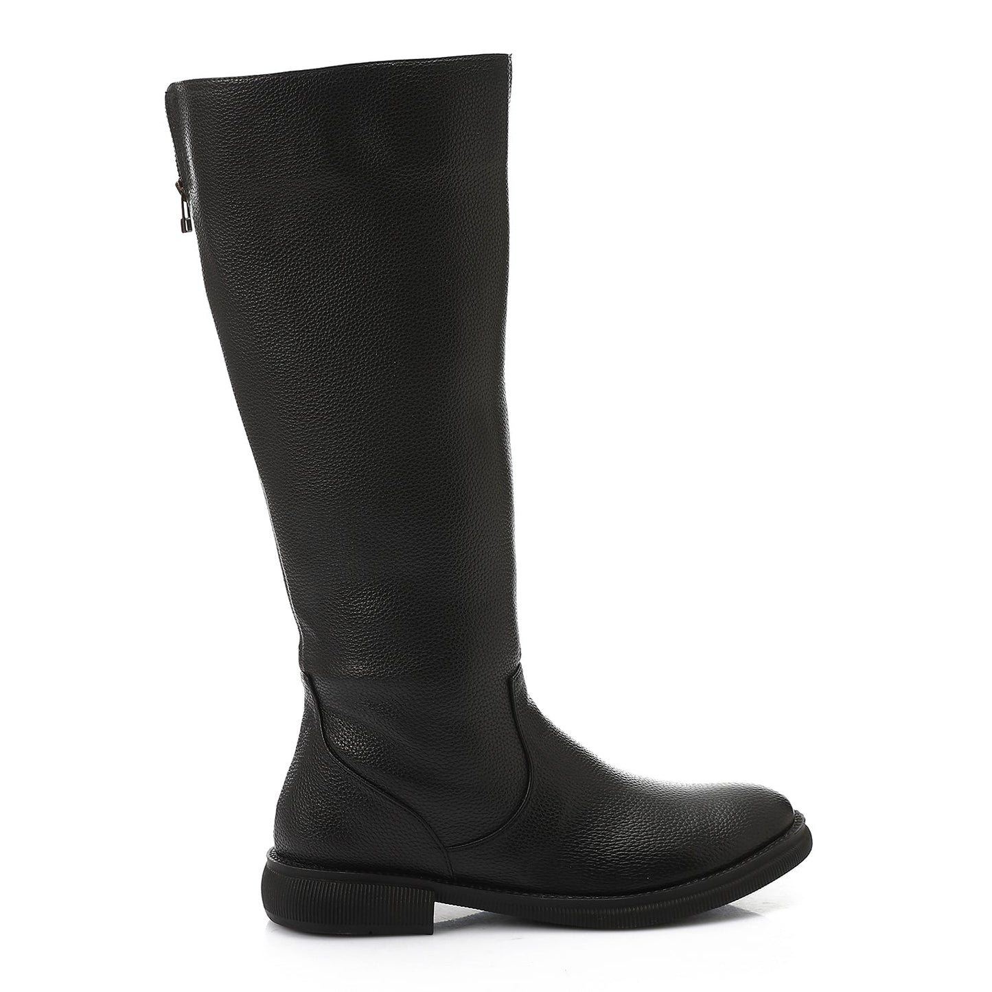 PU Leather Textured Knee-High Boots – Black