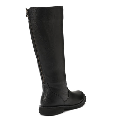 PU Leather Textured Knee-High Boots – Black