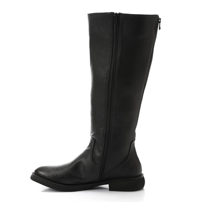 PU Leather Textured Knee-High Boots – Black