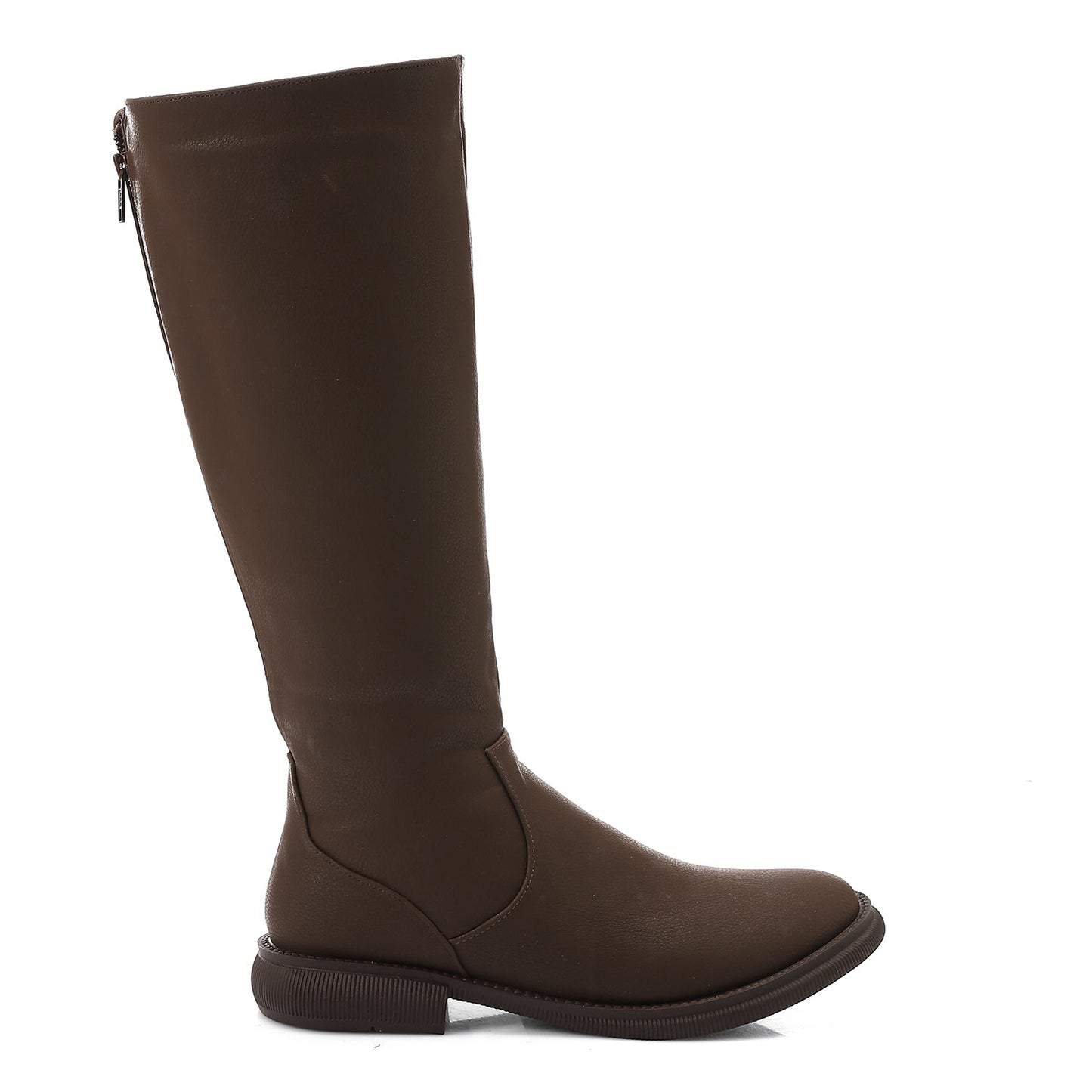 PU Leather Textured Knee-High Boots – Brown