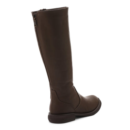 PU Leather Textured Knee-High Boots – Brown