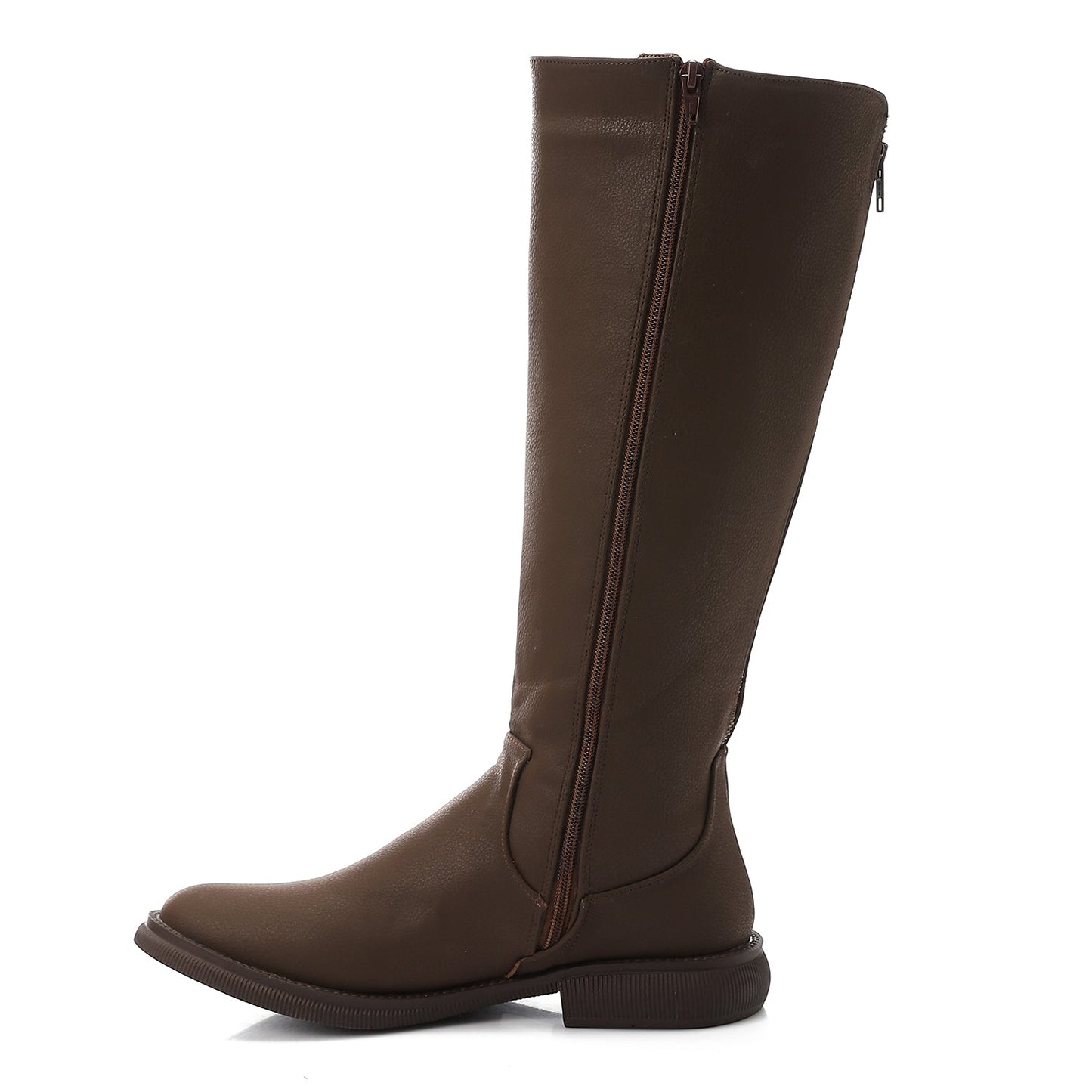 PU Leather Textured Knee-High Boots – Brown