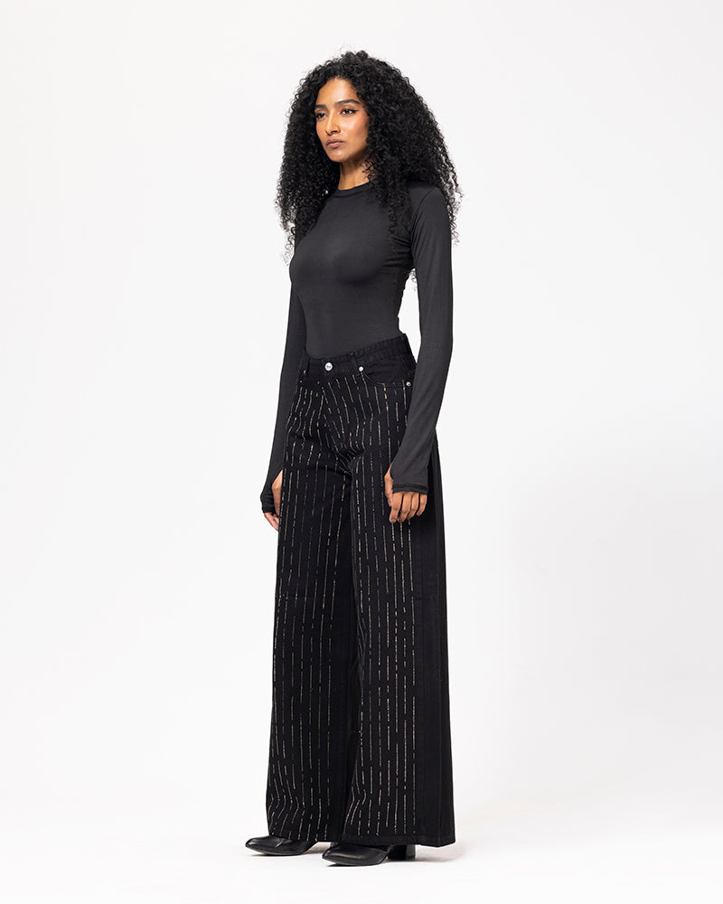 Denim Strass Pants - Black