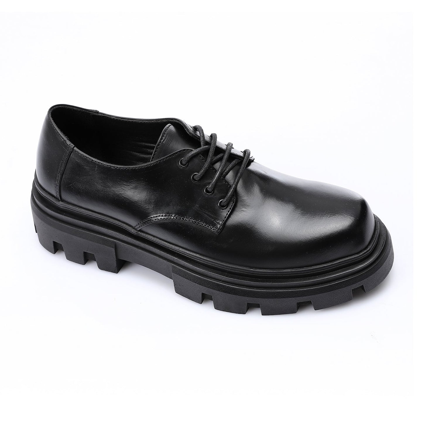Faux Leather Chunky Derby Shoes – Black