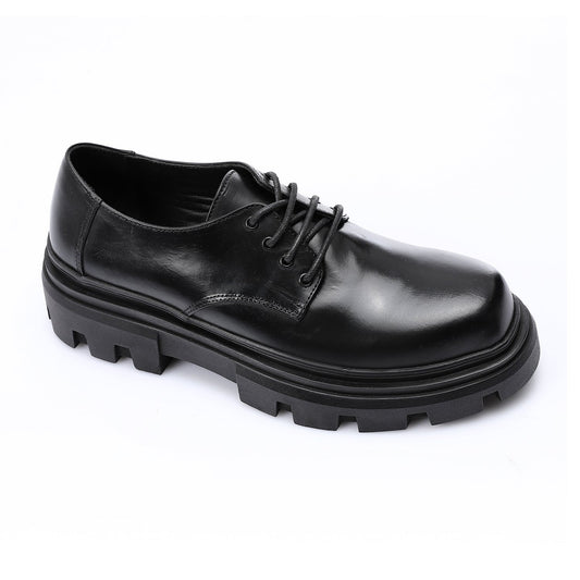Faux Leather Chunky Derby Shoes – Black
