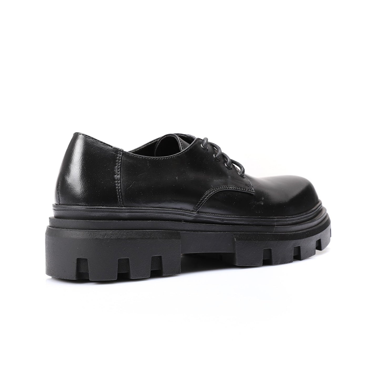 Faux Leather Chunky Derby Shoes – Black