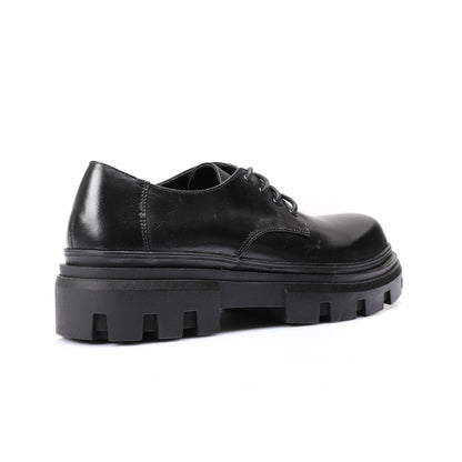 Faux Leather Chunky Derby Shoes – Black