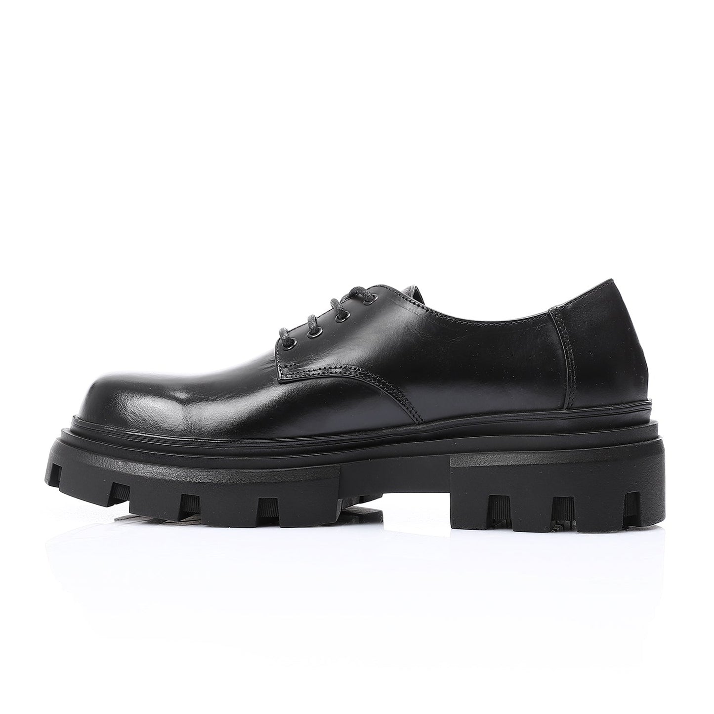 Faux Leather Chunky Derby Shoes – Black