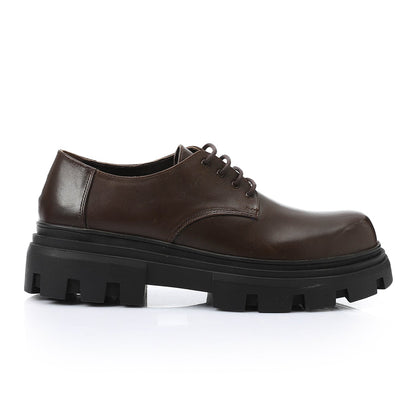 Leather Plain Derby Shoes – Brown