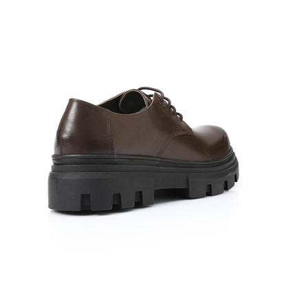 Leather Plain Derby Shoes – Brown