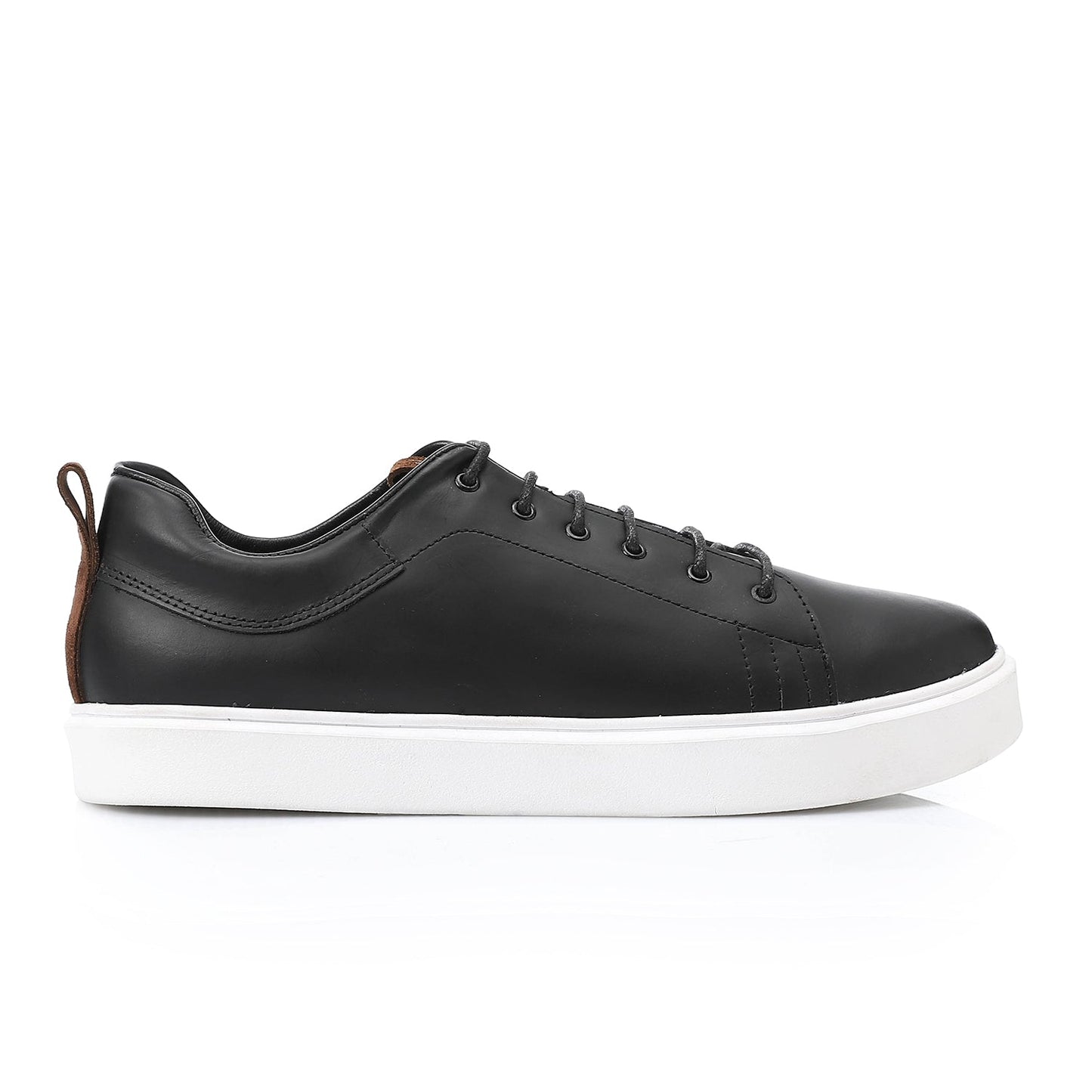 Leather Plain Sneakers - Black