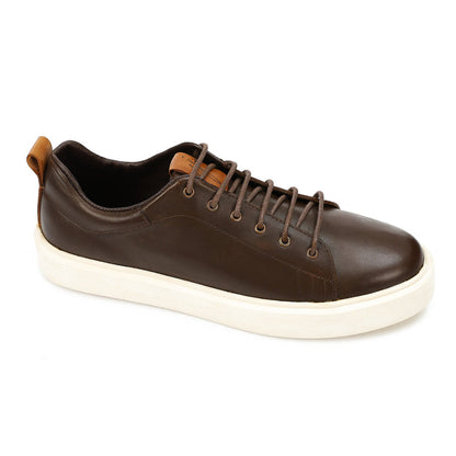 Leather Lace-Up Flat Sneakers - Brown