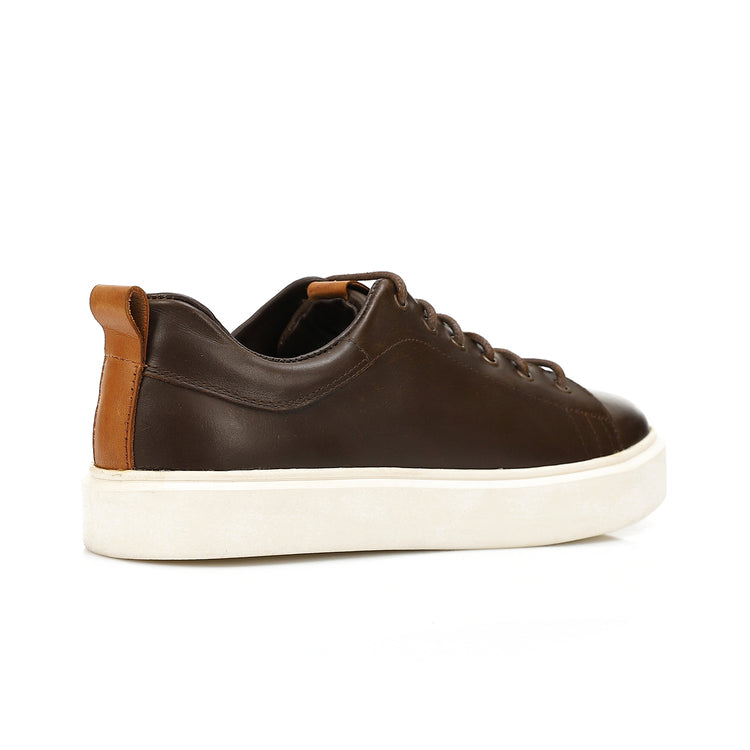 Leather Lace-Up Flat Sneakers - Brown