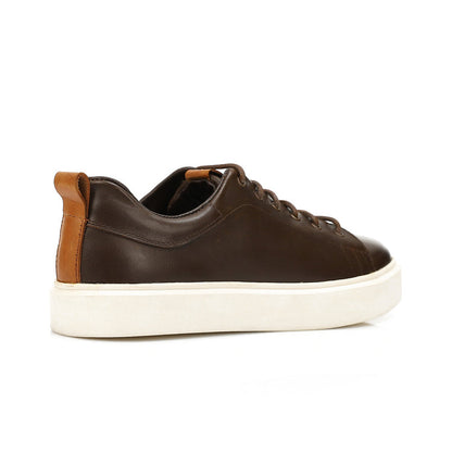 Leather Lace-Up Flat Sneakers - Brown